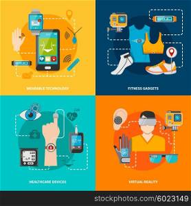 Smart technology set. Smart technology set for healthcare fitness virtual reality wearable technology vector illustration