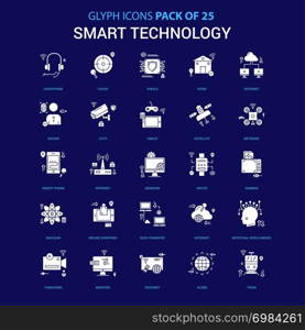 Smart Technology White icon over Blue background. 25 Icon Pack