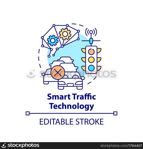 Smart traffic technology concept icon. Driving control system abstract idea thin line illustration. Vehicle moving management. Vector isolated outline color drawing. Editable stroke. Smart traffic technology concept icon
