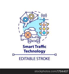 Smart traffic technology concept icon. Driving control system abstract idea thin line illustration. Vehicle moving management. Vector isolated outline color drawing. Editable stroke. Smart traffic technology concept icon