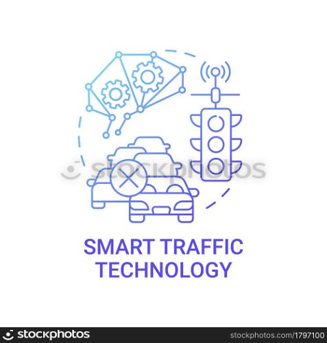Smart traffic technology gradient blue concept icon. Transport control abstract idea thin line illustration. Vehicles and lights management. Avoid car accident. Vector isolated outline color drawing.. Smart traffic technology gradient blue concept icon