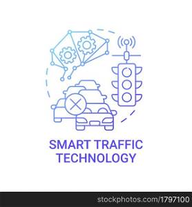 Smart traffic technology gradient blue concept icon. Transport control abstract idea thin line illustration. Vehicles and lights management. Avoid car accident. Vector isolated outline color drawing.. Smart traffic technology gradient blue concept icon