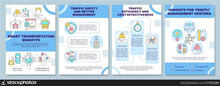 Smart transportation benefits brochure template. Flyer, booklet, leaflet print, cover design with linear icons. Vector layouts for presentation, annual reports, advertisement pages. Smart transportation benefits brochure template