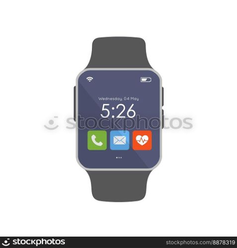 Smart watch isolated on white background. Watch with application. Digital device. Vector stock