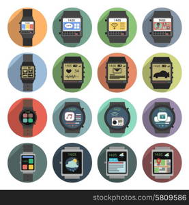 Smart watch modern mobile gadgets flat shadow icons set isolated vector illustration. Smart Watch Icons