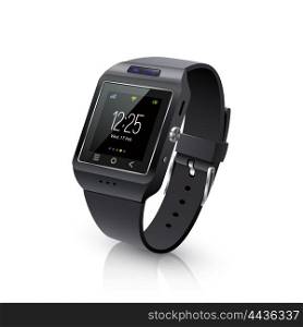 Smart Watch Realistic Image Black. Smartwatch wearable computer accessory for timekeepnig and basic tasks wristwatch realistic black vector illustration