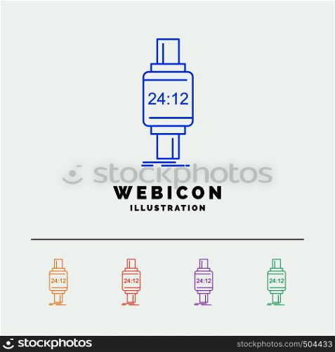 smart watch, smartwatch, watch, apple, android 5 Color Line Web Icon Template isolated on white. Vector illustration. Vector EPS10 Abstract Template background