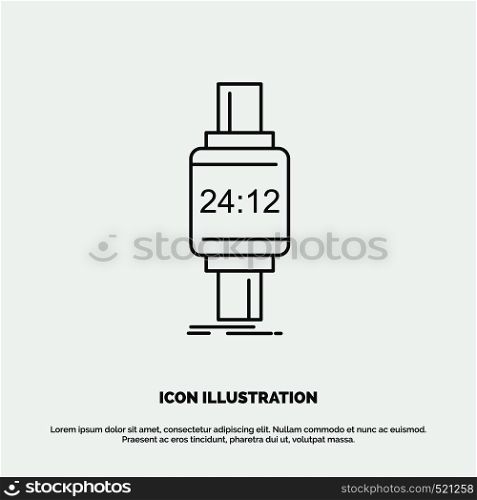 smart watch, smartwatch, watch, apple, android Icon. Line vector gray symbol for UI and UX, website or mobile application. Vector EPS10 Abstract Template background