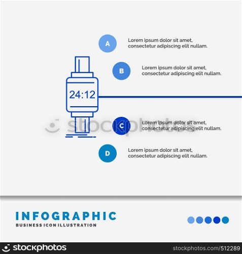 smart watch, smartwatch, watch, apple, android Infographics Template for Website and Presentation. Line Blue icon infographic style vector illustration. Vector EPS10 Abstract Template background