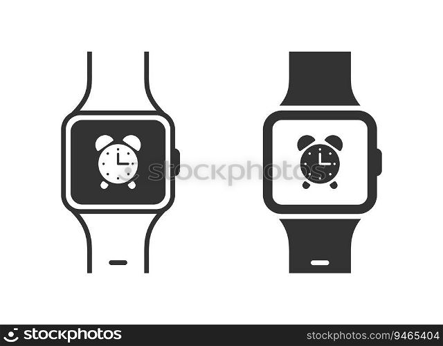 Smart watch with alarm clock icon. Flat vector illustration. Smart watch with alarm clock icon. Flat vector illustration.