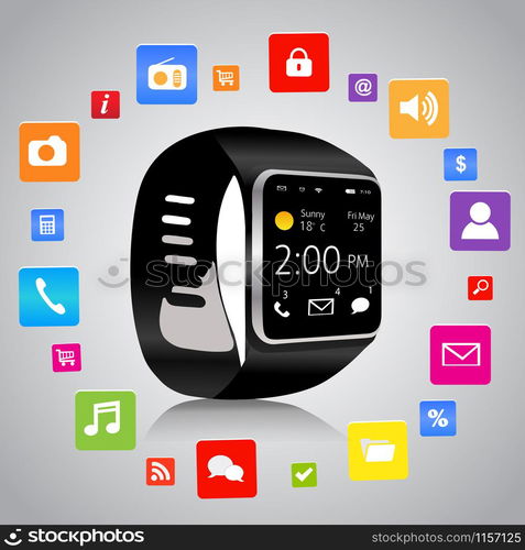 Smart watch with colorful Application Icons sharing