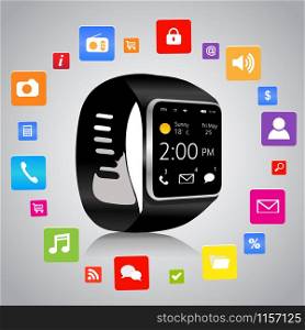 Smart watch with colorful Application Icons sharing