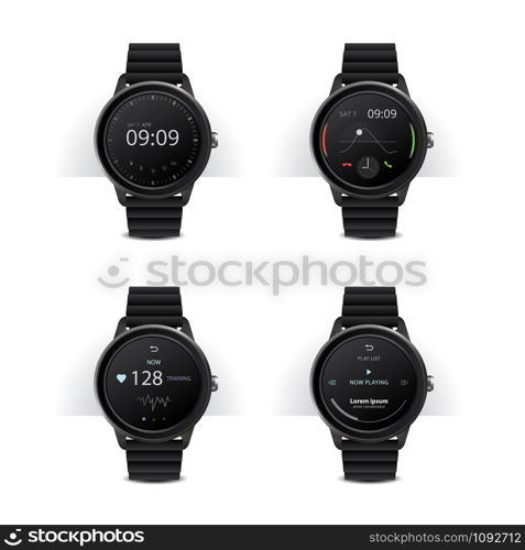 Smart Watch with Digital Display Set Vector Illustration