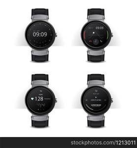 Smart Watch with Digital Display Set Vector Illustration