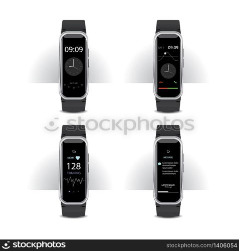 Smart Watch with Digital Display Set Vector Illustration