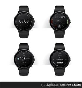 Smart Watch with Digital Display Set Vector Illustration