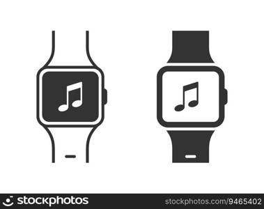Smart watch with musical note. Flat vector illustration. Smart watch with musical note. Flat vector illustration.