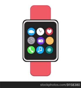 Smart watch with red strap on white. Vector isolated ima≥for use in website design or clipart