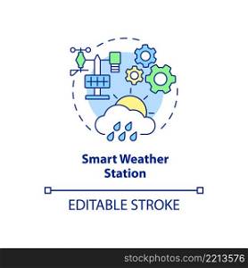 Smart weather station concept icon. Gadget for farmers abstract idea thin line illustration. Tracking local rainfall. Isolated outline drawing. Editable stroke. Arial, Myriad Pro-Bold fonts used. Smart weather station concept icon