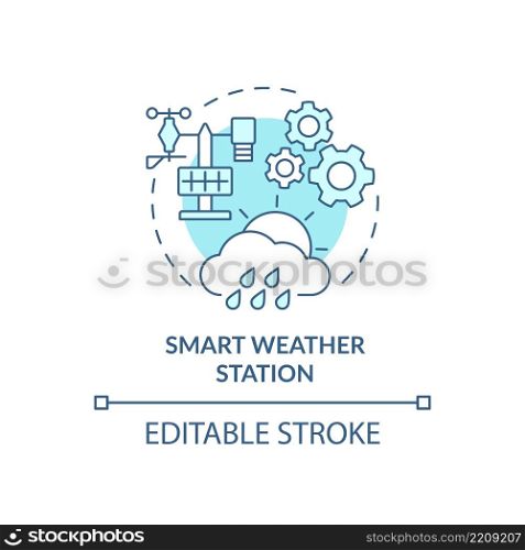 Smart weather station turquoise concept icon. Temperature and humidity detection abstract idea thin line illustration. Isolated outline drawing. Editable stroke. Arial, Myriad Pro-Bold fonts used. Smart weather station turquoise concept icon