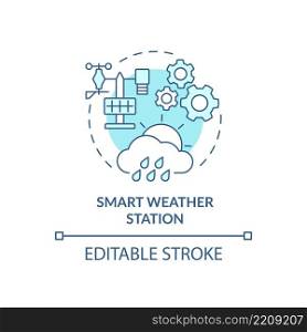 Smart weather station turquoise concept icon. Temperature and humidity detection abstract idea thin line illustration. Isolated outline drawing. Editable stroke. Arial, Myriad Pro-Bold fonts used. Smart weather station turquoise concept icon