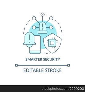 Smarter security turquoise concept icon. Monitoring service for seniors safety abstract idea thin line illustration. Isolated outline drawing. Editable stroke. Arial, Myriad Pro-Bold fonts used. Smarter security turquoise concept icon