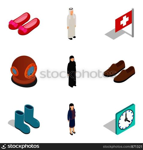 Smartly icons set. Isometric set of 9 smartly vector icons for web isolated on white background. Smartly icons set, isometric style