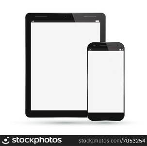 Smartpad. Tablet PC Computer with Smart Phone. Realistic Modern Mobile Pad. Digital Vector Design. Isolated on White Background.