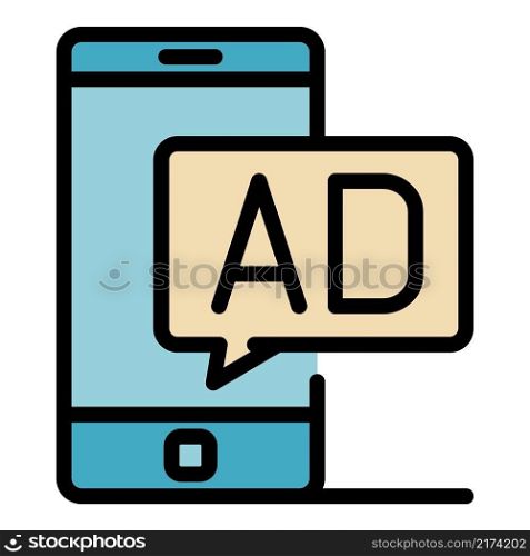 Smartphone ad icon. Outline smartphone ad vector icon color flat isolated. Smartphone ad icon color outline vector