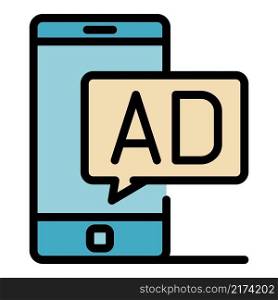 Smartphone ad icon. Outline smartphone ad vector icon color flat isolated. Smartphone ad icon color outline vector