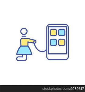 Smartphone addiction RGB color icon. Mobile phone dependence. Digital detox. Internet addiction. Social media use problem. Bad habit. Addicted to cellphone. Isolated vector illustration. Smartphone addiction RGB color icon