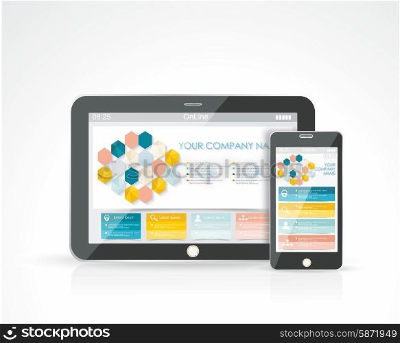 Smartphone and a Tablet PC with a responsive design website, vector illustration.