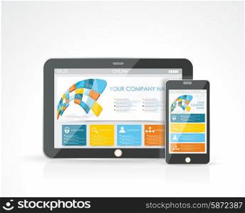 Smartphone and a Tablet PC with a responsive design website, vector illustration.