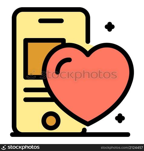 Smartphone and heart health icon. Outline smartphone and heart health vector icon color flat isolated. Smartphone and heart health icon color outline vector
