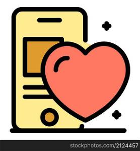Smartphone and heart health icon. Outline smartphone and heart health vector icon color flat isolated. Smartphone and heart health icon color outline vector