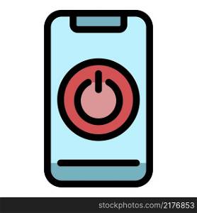 Smartphone and power button icon. Outline smartphone and power button vector icon color flat isolated. Smartphone and power button icon color outline vector