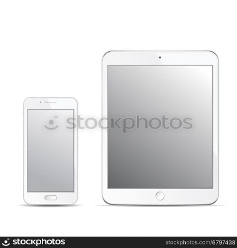 Smartphone and tablet mockups template isolated on white background. Vector illustrations.