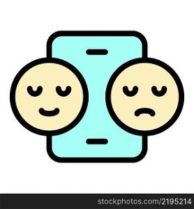 Smartphone and two smiles icon. Outline Smartphone and two smiles vector icon color flat isolated. Smartphone and two smiles icon color outline vector