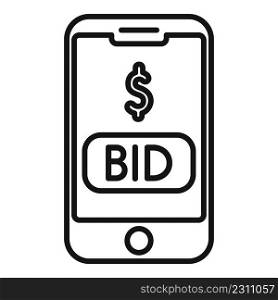 Smartphone auction bid icon outline vector. Bidder process. Finance event. Smartphone auction bid icon outline vector. Bidder process
