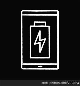 Smartphone battery charging chalk icon. Mobile phone battery level indicator. Isolated vector chalkboard illustrations. Smartphone battery charging chalk icon