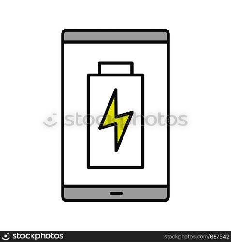 Smartphone battery charging color icon. Mobile phone battery level indicator. Isolated vector illustration. Smartphone battery charging color icon