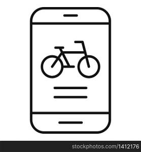 Smartphone bike rent icon. Outline smartphone bike rent vector icon for web design isolated on white background. Smartphone bike rent icon, outline style