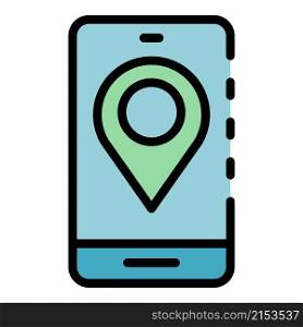Smartphone bike rent location icon. Outline smartphone bike rent location vector icon color flat isolated. Smartphone bike rent location icon color outline vector