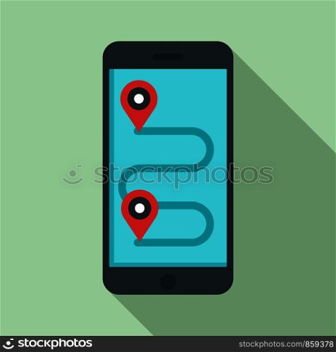 Smartphone bike route icon. Flat illustration of smartphone bike route vector icon for web design. Smartphone bike route icon, flat style
