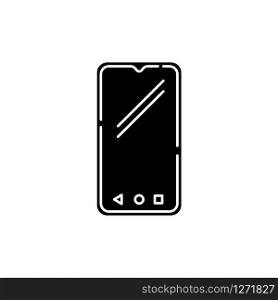 Smartphone black glyph icon. Mobile, cell phone. Pocket personal computer. Cellular telephone. Touchscreen. Touch display. . Technology. Silhouette symbol on white space. Vector isolated illustration