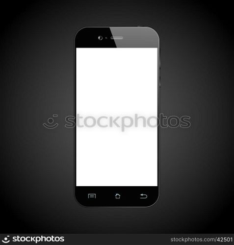 Smartphone black isolated. Black smartphone. Cellphone template. Mobile phone with blank screen. Vector illustration.