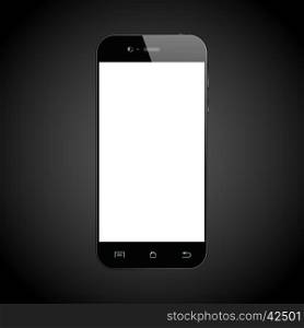Smartphone black isolated. Black smartphone. Cellphone template. Mobile phone with blank screen. Vector illustration.