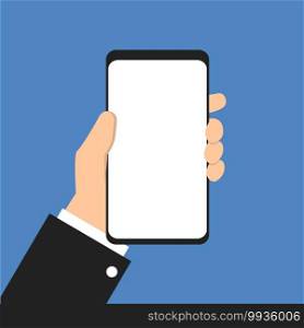 Smartphone blank white screen in hand. Vector isolated flat illustration device