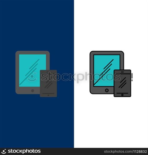 Smartphone, Business, Mobile, Tablet, Phone Icons. Flat and Line Filled Icon Set Vector Blue Background