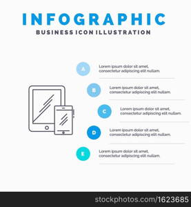 Smartphone, Business, Mobile, Tablet, Phone Line icon with 5 steps presentation infographics Background